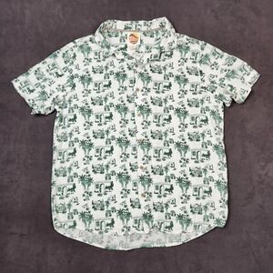 C&C California Shirt Mens Large White Green Tropical Print Button‎ Up Rayon